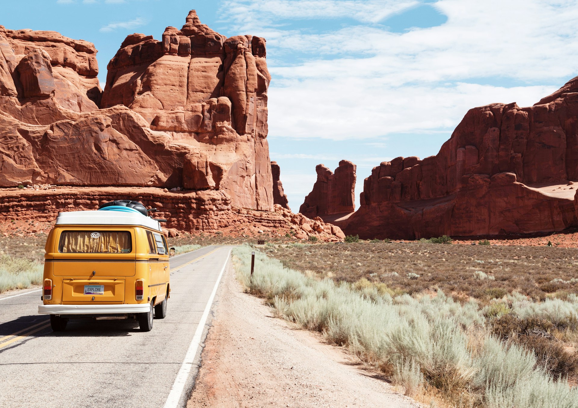Scenic open road through mountains